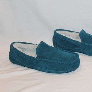 NIB UGG MEN'S ASCOT SUEDE SHEARLING‎ SLIP ON SLIPPERS MARINE BLUEU